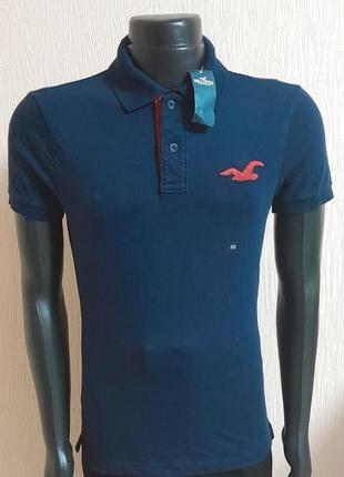 Крутое поло синего цвета hollister california epic flex Brust made in vietnam с биркой