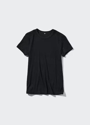 Футболка uniqlo чорна soft ribbed t-shirt