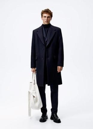 Пальто вовна шерсть класичне двобортне тепле зимове синє s m zara 6398/589