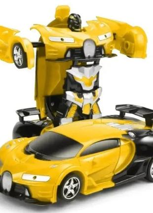 Машинка-трансформер на радиоуправлении atoys bugatti-robot 1:18 световые эффекты черно-желтая dwl
