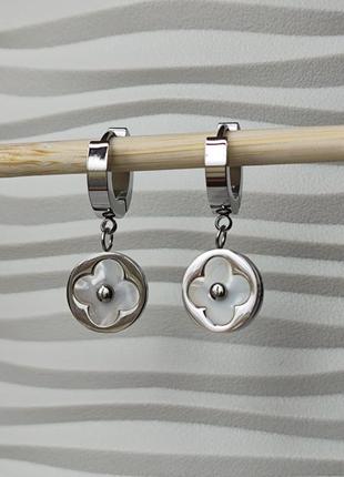 Сережки медицинская сталь stainless steel родий