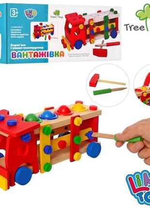Деревянная игрушка стукалка машинка-конструктор 29 см, отвертка, в кор-ку, 30-13-12 см