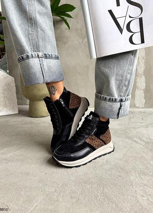 Женские зимние высокие кроссовки на меху натуральная кожа и замша, зимние женские спортивные ботинки 9810
