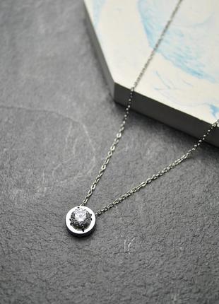 Кулон фіаніт 8 мм на ланцюжку медична сталь родій (x144)