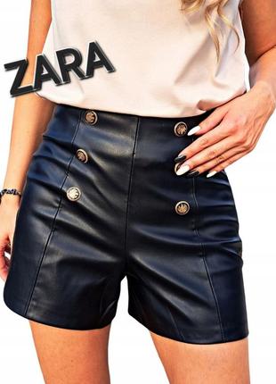 Стильные черные шорты,бермуды, экокожа,zara