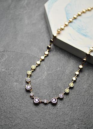 Намисто з кольоровими фіанітами медична сталь позолота (x145)