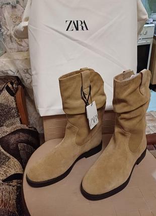 Сапоги zara бренд натуральная замша
