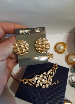 Клипсы trifari, волны позолота, американский винтаж, тяжелые,