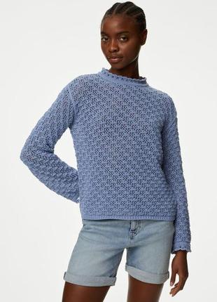 Голубой кружевной свитер с хлопком m&s collection #3938