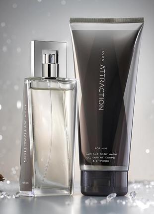Attraction avon набор мужской, аромат и шампунь/гель для душа