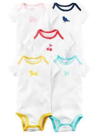 Carters комплект бодиков с коротким рукавом из 5 шт картерс боди colors animals