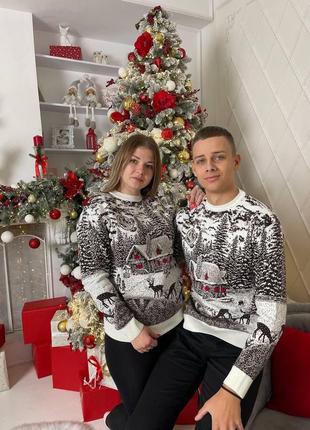 Светр новорічний різдвяний модель "будиночок" без горла чорний