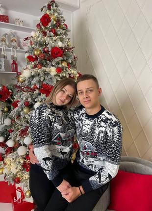 Светр новорічний різдвяний модель "будиночок" без горла чорний