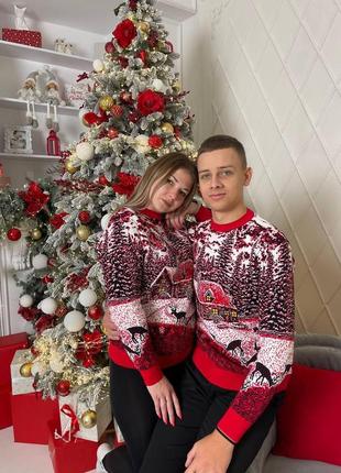 Светр новорічний різдвяний модель "будиночок" без горла чорний