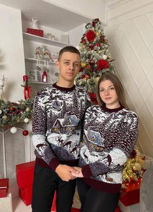 Светр новорічний різдвяний модель "будиночок" без горла чорний4 фото