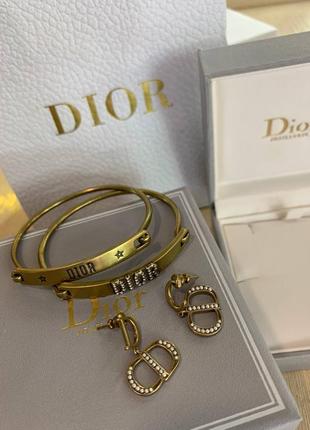 Брендовый набор браслет и серги с камнями позолота