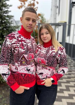 Светр новорічний різдвяний модель "будиночок" без горла чорний