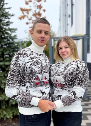 Светр новорічний різдвяний модель "будиночок" з горлом