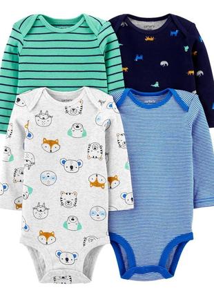 Carters комплект бодиков с длинным рукавом из 4 шт картерс боди animal forest