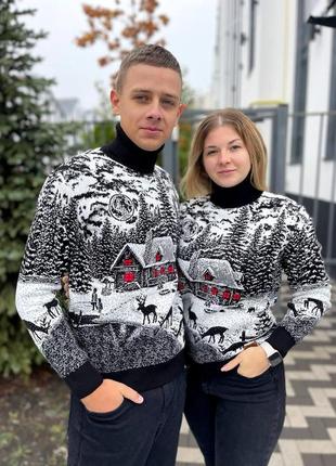 Светр новорічний різдвяний модель "будиночок" з горлом