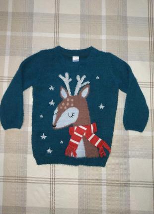 Новогодняя нежная кофточка с оленем 3-4 года