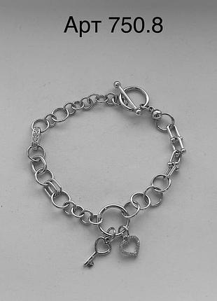 Срібний браслет з підвісками, 925 проба довжина 20 см