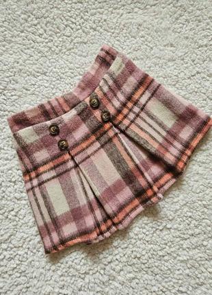 Юбка розовая шерстяная в клетку рост 98 см