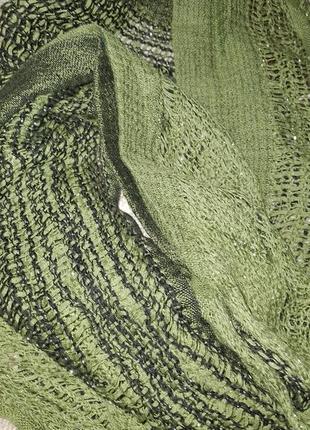 Шарф темно масляный с серебристой нитью люрекса