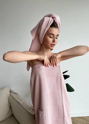 Женский подарочный набор для банные сауны мозаика пудра парео полотенце в коробке