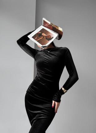 Женское бархатное платье миди на особые события с длинными рукавами