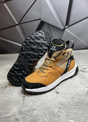 Мужские зимние ботинки кроссовки на меху из натуральной кожи кэмэл under armour8 фото