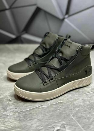 Мужские зимние ботинки из натуральной кожи хаки under armour