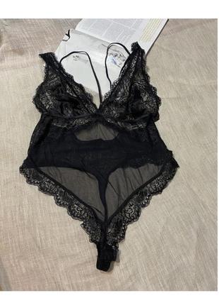Ann summers новый шикарный черный полупрозрачный боди с кружевом