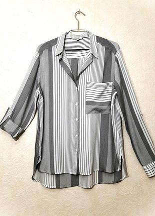 Next трендовая рубашка женская в полоску белая-чёрная лето/деми/зима длинные рукава свободная