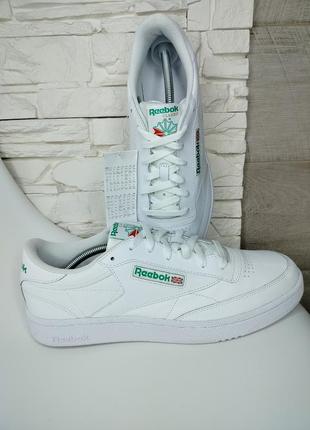 Мужские кожаные кроссовки кеды reebok club c white green us 12.5-46р.