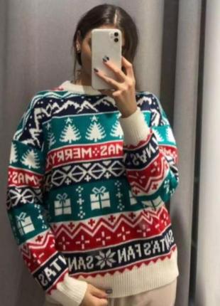 Светр в'язаний новорічний принт