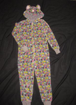 9-10 років, теплий м'який пухнастий комбез кігурумі піжама з яскравим принтом