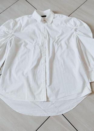 Рубашка хлопковая белая zara с рукавами фонарик