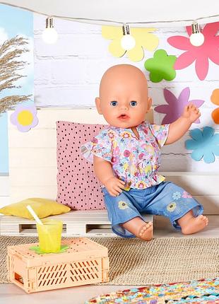 Одяг для ляльки baby born - квітковий джинс 5