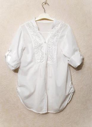 Блуза жіноча літня сорочка біла бренд zara мереживна вставка рукав три чверті бавовна ніжна легка