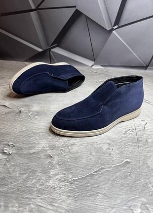 Ботинки зимние лоферы мужские замшевые loro piana royal! натуральная замша+мех!