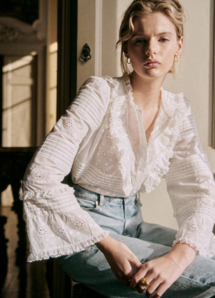 Кружевная белая блузка французкого бренда sezane, размер 34 fr