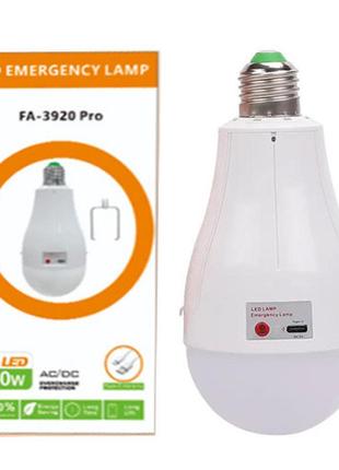 Светодиодная led лампочка с аккумулятором fa-3920 pro, 20w, e27, 2x18650, колпачек-кемпинг