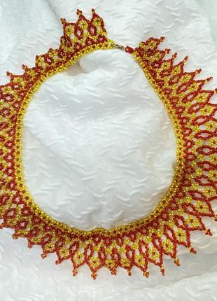 Червоно-золотисте намисто силянка з бісеру