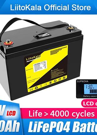 Акумулятор lifepo4, liitokala, 12v 100ah, з lcd дисплеєм, bms smart плата