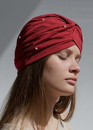 Чалма женская летняя из стрейч хлопка с натуральными жемчужинами d.hats бордовый