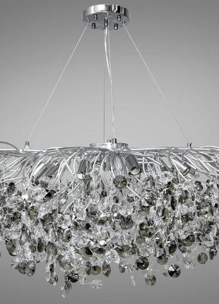 Кришталева люстра з алюмінієвими гілками видовженої форми на 14 ламп