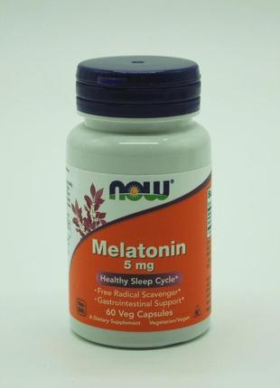 Мелатонін, melatonin, now foods, 5 мг, 60 капсул