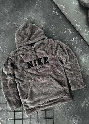 Чоловічий плюшевий сірий худі nike модна оверсайз толстовка найк для хлопця