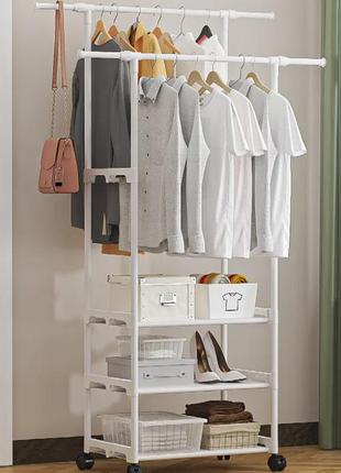 Підлогова стійка - вішалка для одягу та взуття wh9138-3 white, 95*35*138